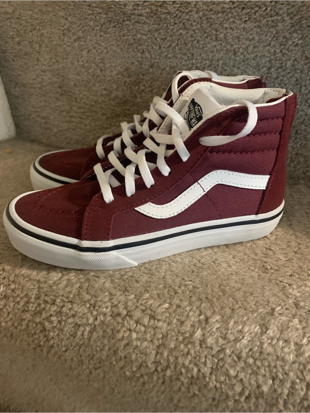 Vans Burgundy High-Top Sneakers with White Stripe